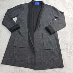 Women's Wool Blend Coatigan M Gray Open Front Longline Minimalist Luxury Preppy